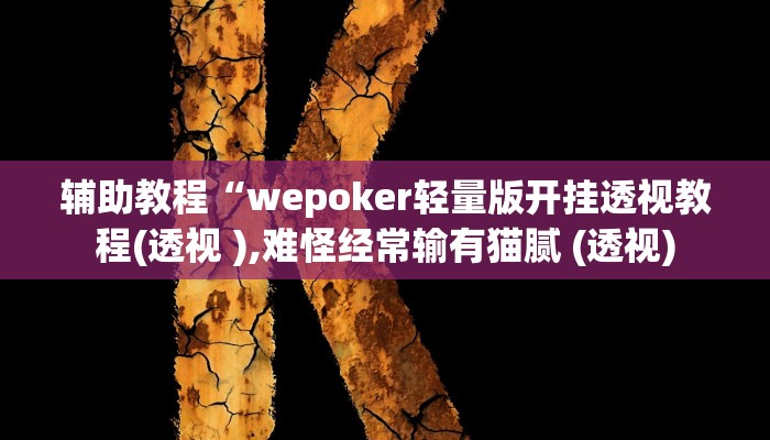 辅助教程“wepoker轻量版开挂透视教程(透视 ),难怪经常输有猫腻 (透视)