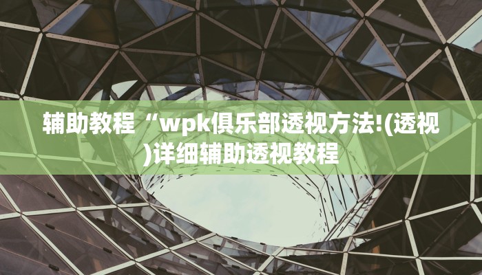 辅助教程“wpk俱乐部透视方法!(透视)详细辅助透视教程