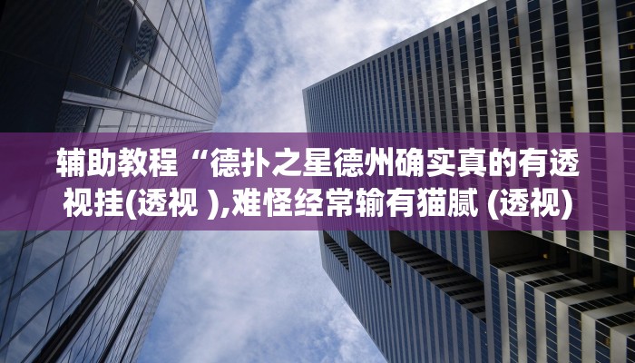 辅助教程“德扑之星德州确实真的有透视挂(透视 ),难怪经常输有猫腻 (透视)