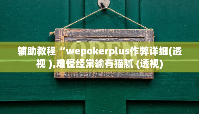 辅助教程“wepokerplus作弊详细(透视 ),难怪经常输有猫腻 (透视)